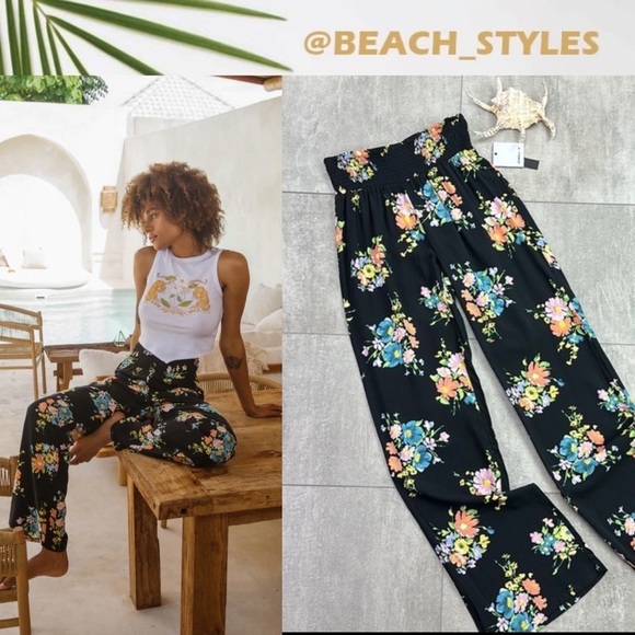 🔆O’Neill🔆 JOHNNY CORALINA WIDE LEG BEACH PANTS FLORAL elastic waist - Picture 1 of 16